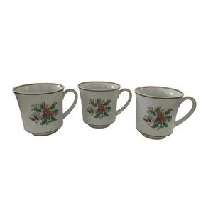 Noritake 2228 Holly Cup White Christmas Holiday Berries Set of 3